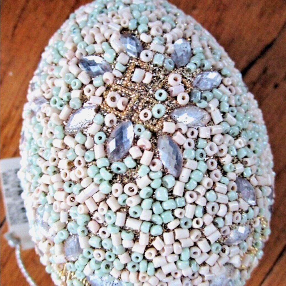 Pottery Barn ~ Beaded ORNAMENT NWT EASTER EGG flowers design 8 pieces